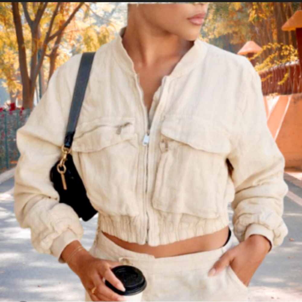 Zara Cropped sand bomber Women's Jacket NWT